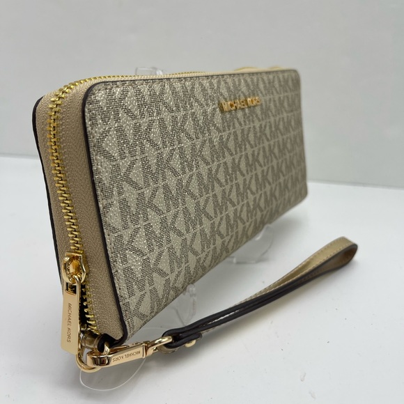 MICHAEL KORS Jet Set Lg Metallic Signature Logo Continental Wallet Wristlet Phon - Picture 3 of 16